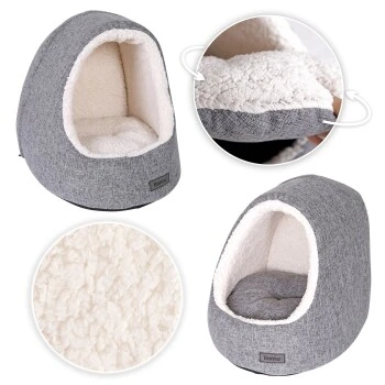 Lionto Katzenhöhle Mit Wendekissen Hellgrau 4 Lionto Katzenhöhle Mit Wendekissen Hellgrau – Bild 4